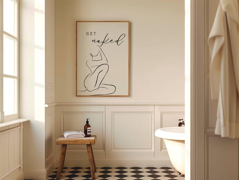 line art bathroom wall art