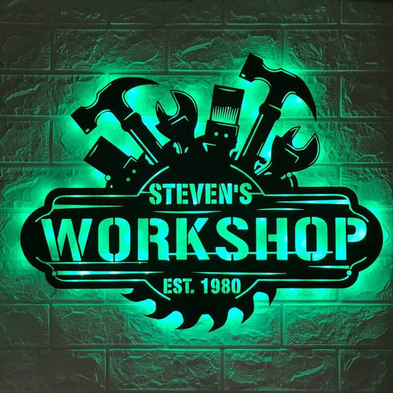 LED Metal Sign for Garage - Dad's Workshop