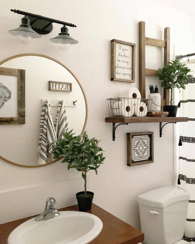 Small rustic farmhouse bathroom wall decor