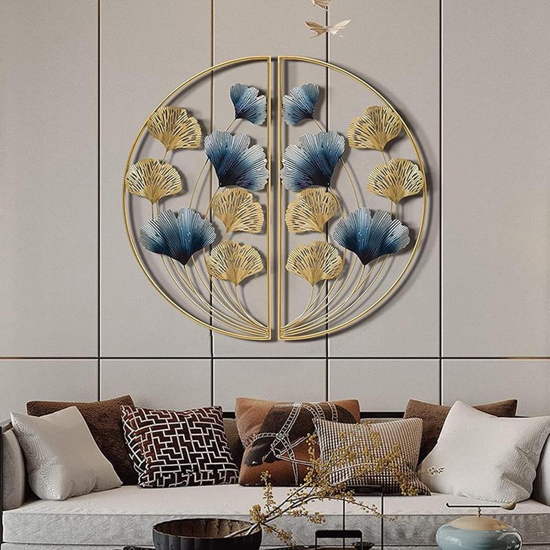 Blue and Gold Leaf Metal Sculptures