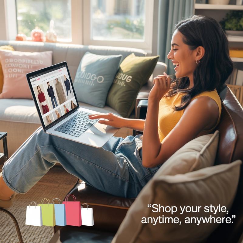 Shopping for clothes online on your laptop at home