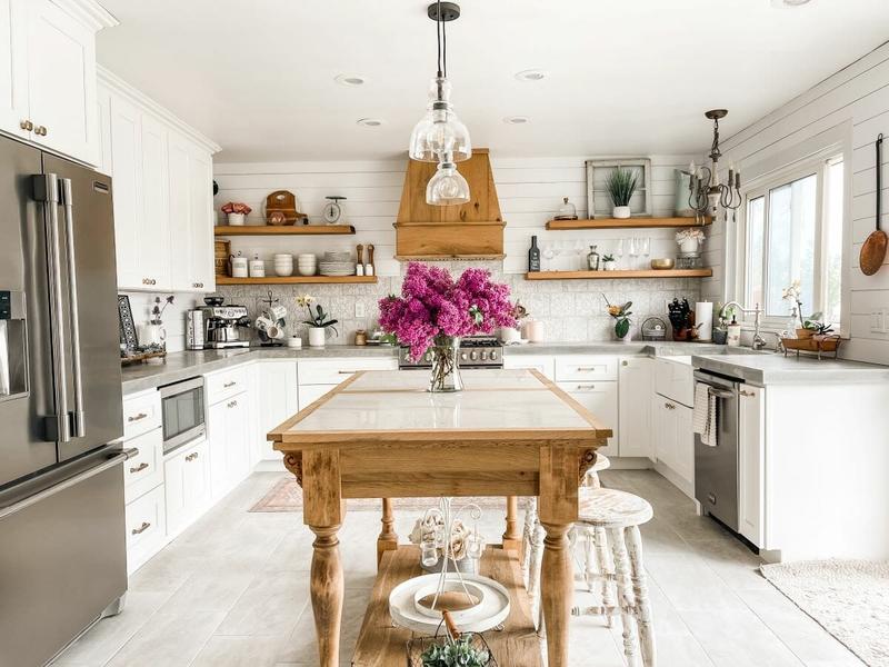 kitchen wall with floating shelves