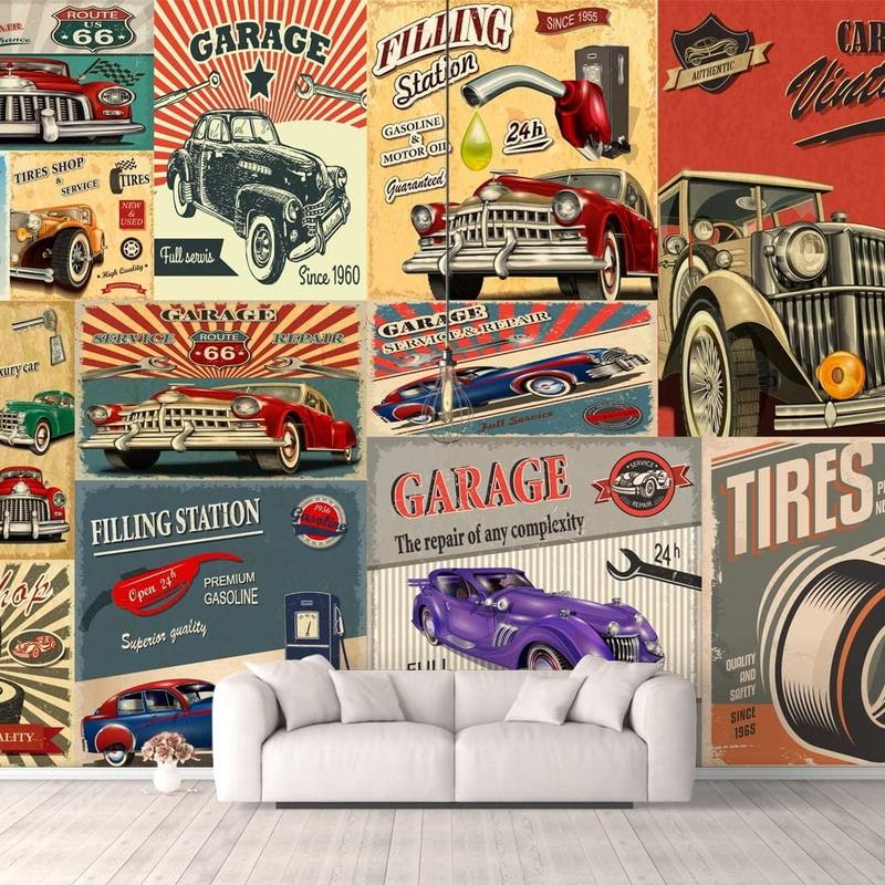 Vintage car wall for garage decor