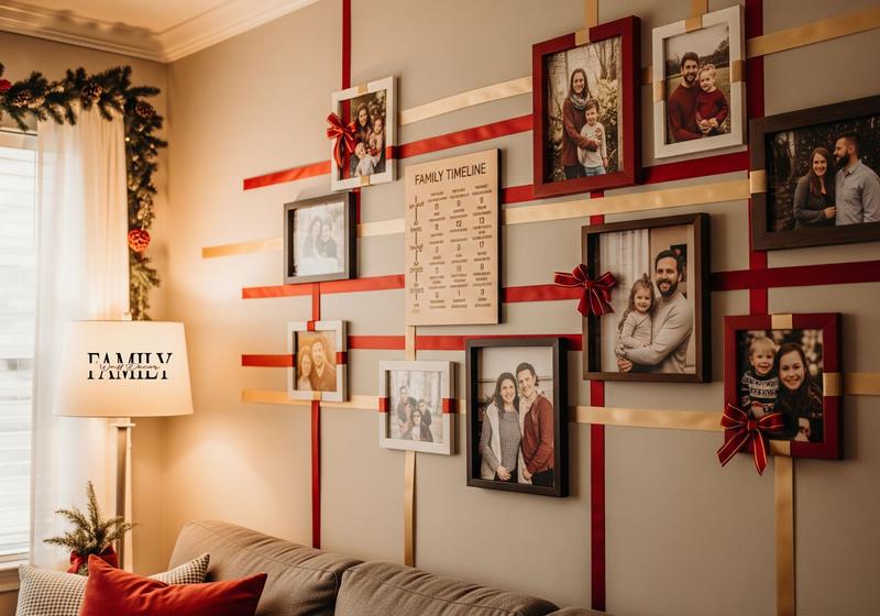 Ribbon-framed photo wall