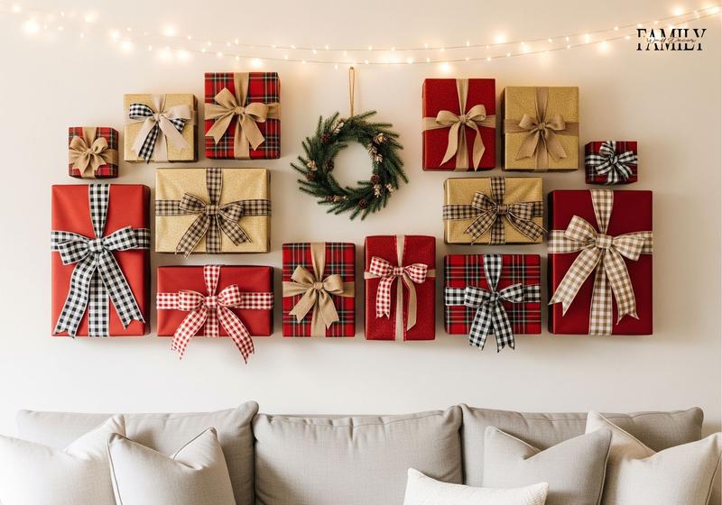 Decorating Ideas for Christmas with Fake Gifts on Walls